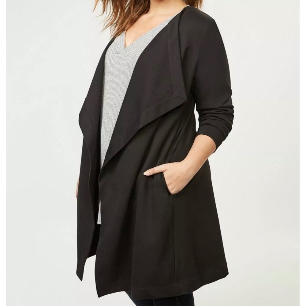 Lane Bryant Black Cascade Front Ponte Overpiece Cardigan SZ 18/20 Professional - Picture 6 of 6